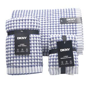 DKNY 8pc Cotton Towel Set 2 Bath 4 Wash 2 Hand  Blue And White Monet Tile Magnet